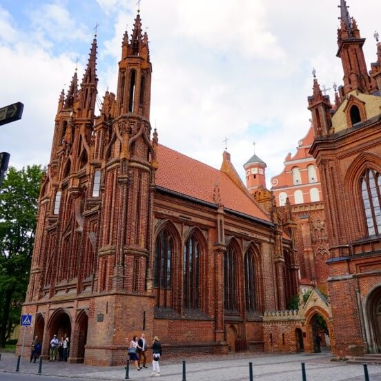 Visiting gothic St. Anne's church during Vilnius free tour